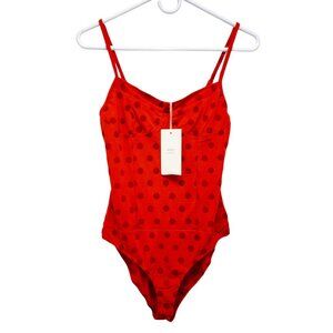 Red Polka Dot One-Piece Womens Bodysuit  Adjustable Straps Size Small Blāshe